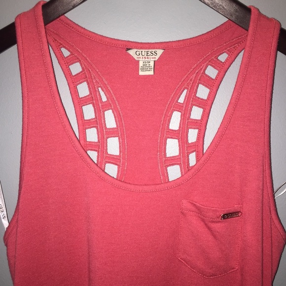 GUESS Racerback Highlow Crochet Dress in Coral - Picture 3 of 6